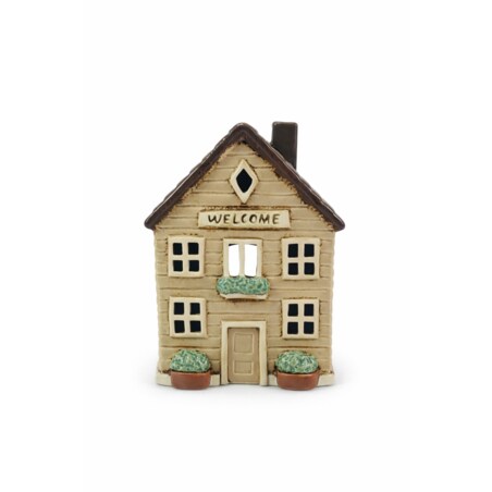 Ceramiczny domek na tea-lighty 18x14x8,5 cm SONAM beżowy Welcome