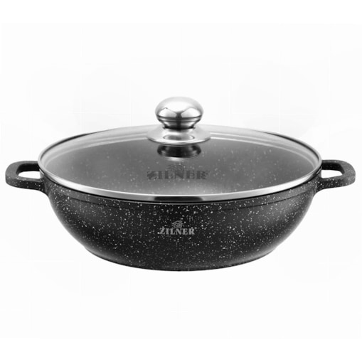 Garnek marmurkowy niski z pokrywką wok czarny 3.3L 28cm indukcja gaz ZILNER