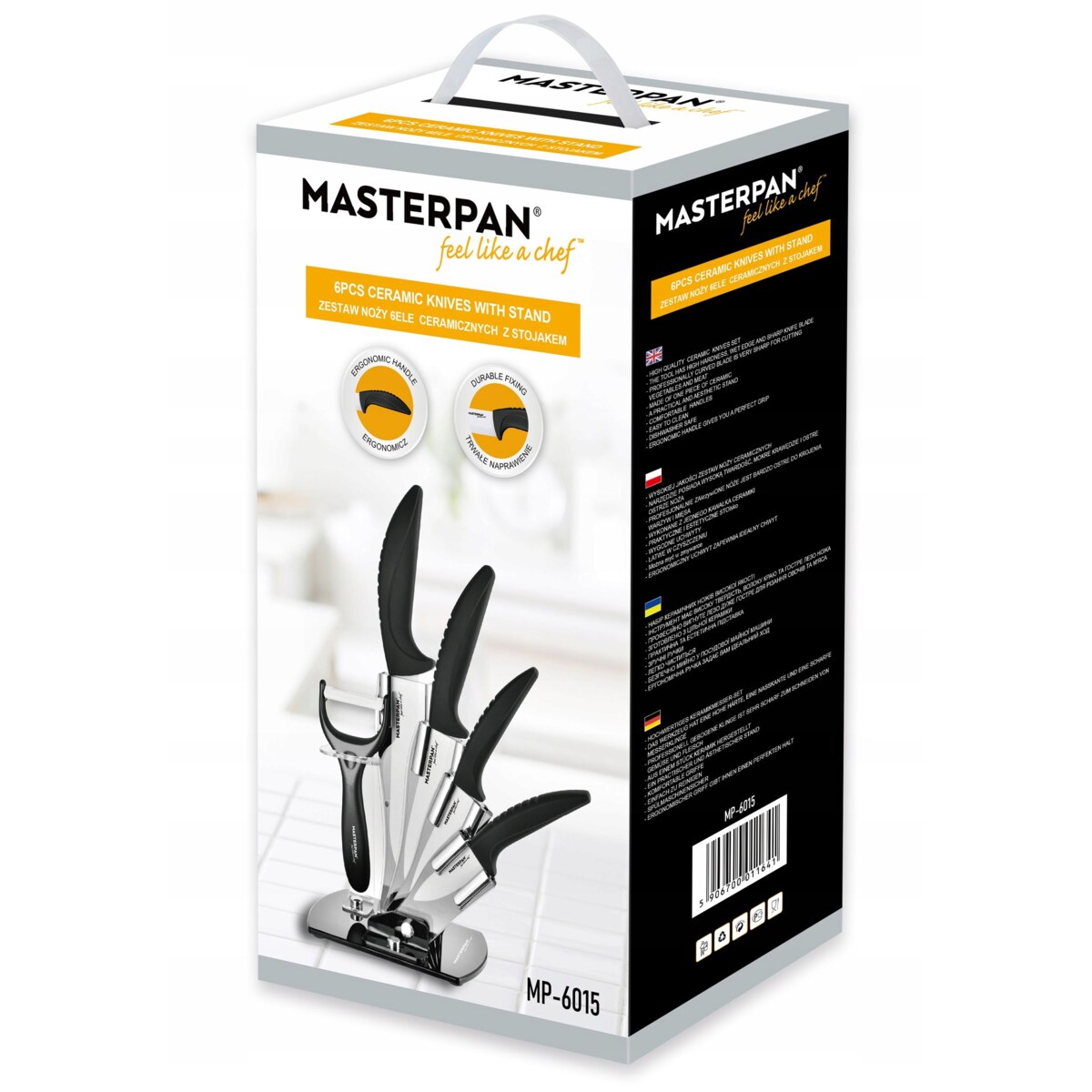 Zestaw Komplet Noży Kuchennych Ceramiczne W Stojaku 5 El. Obieraczka Ostre