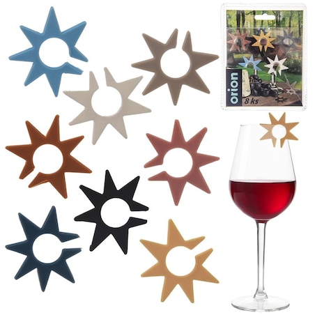Znaczniki na Szklanki Kubki Kufle Silikonowe Kolorowe Gwiazdy Zestaw 8 szt