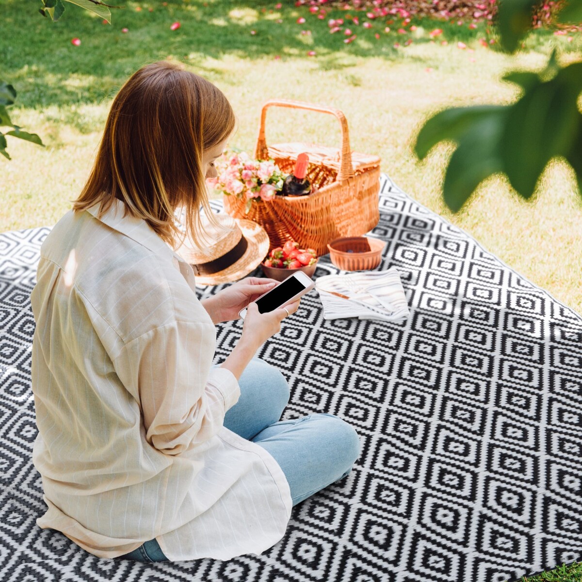 Dywan zewnętrzny tkany na płasko 160x220 cm e-floor romby szary