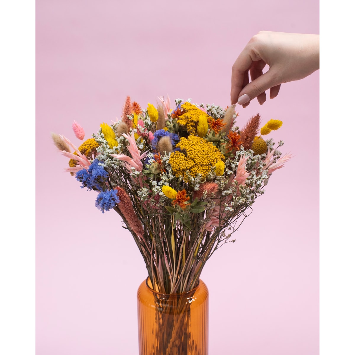 Bukiet suszonych kwiatów premium - krwawnik, kraspedia, phalaris