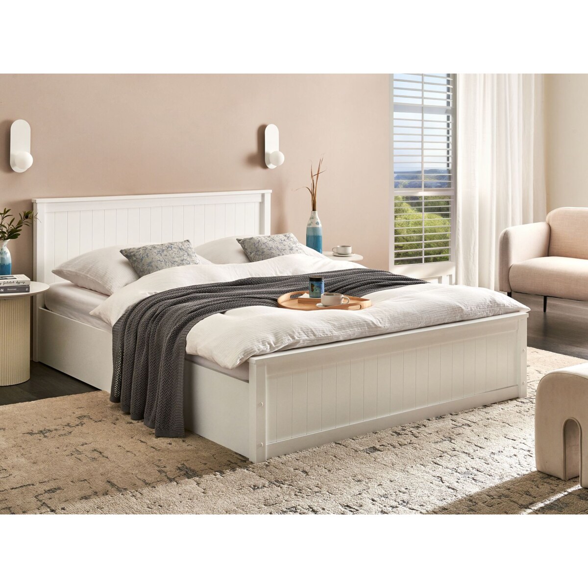 Łóżko z pojemnikiem Drewno sosnowe LAMBRES 160 x 200 cm Biały