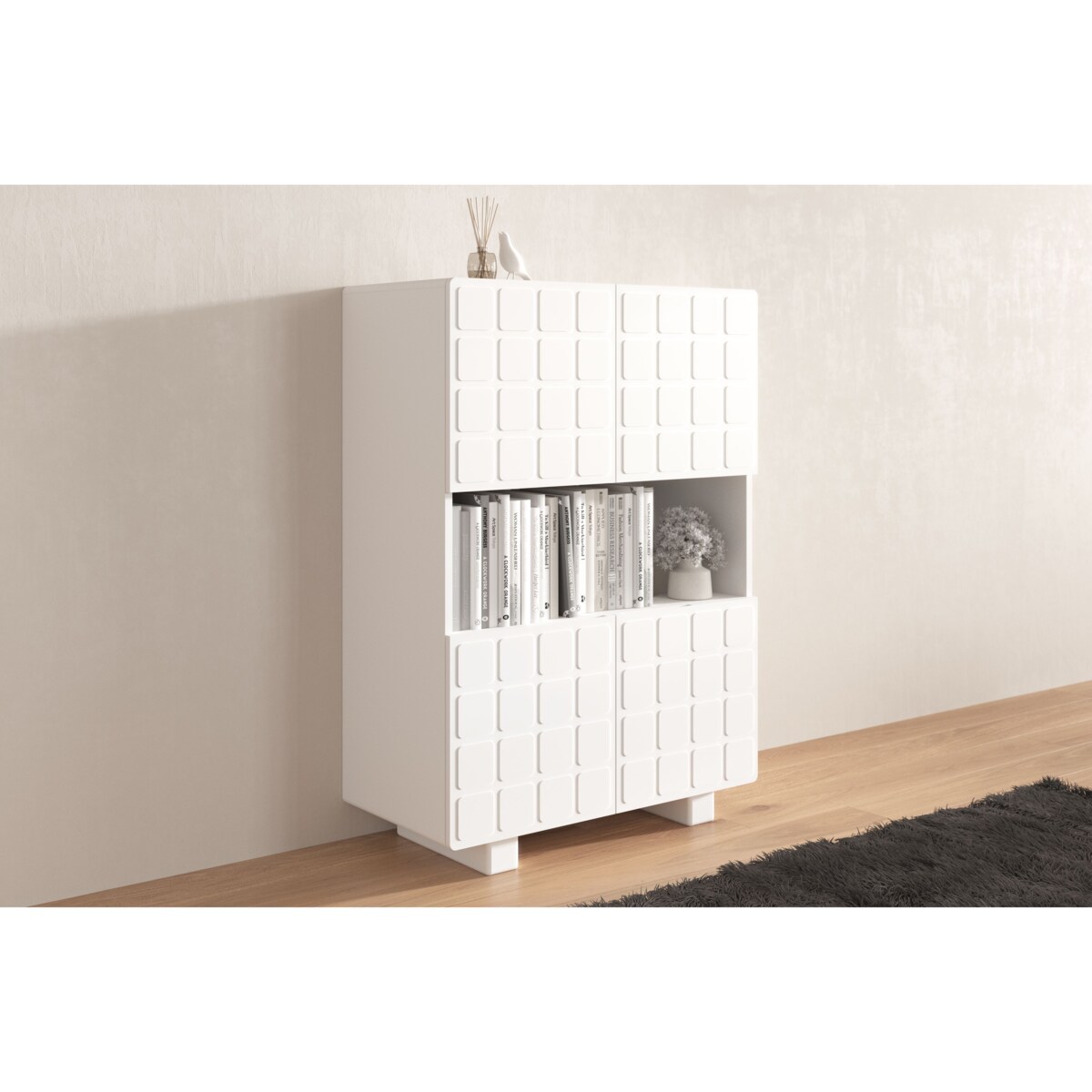 Nowoczesna komoda z frontami 3D Skandica CUBO HIGH / kolor biały / szer. 85 cm