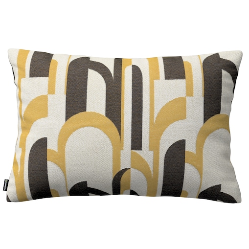 Poszewka Kinga na poduszkę prostokątną 47x28 czarno-żółte wzory na kremowym tle
