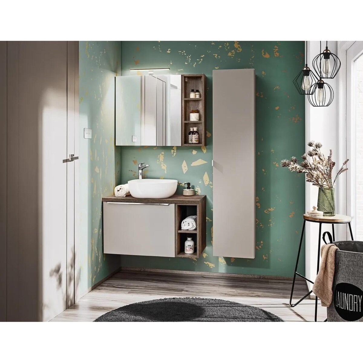 Szafka łazienkowa SANTA FE TAUPE 60 cm szara krzemowa z lustrem