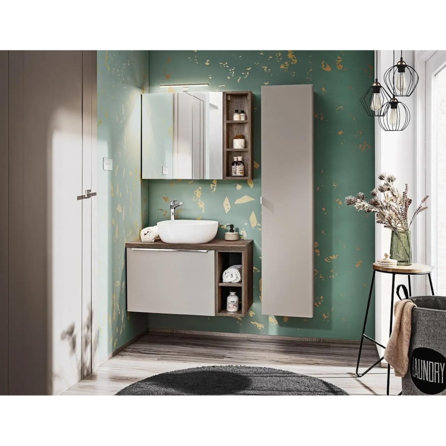 Szafka łazienkowa SANTA FE TAUPE 60 cm szara krzemowa z lustrem