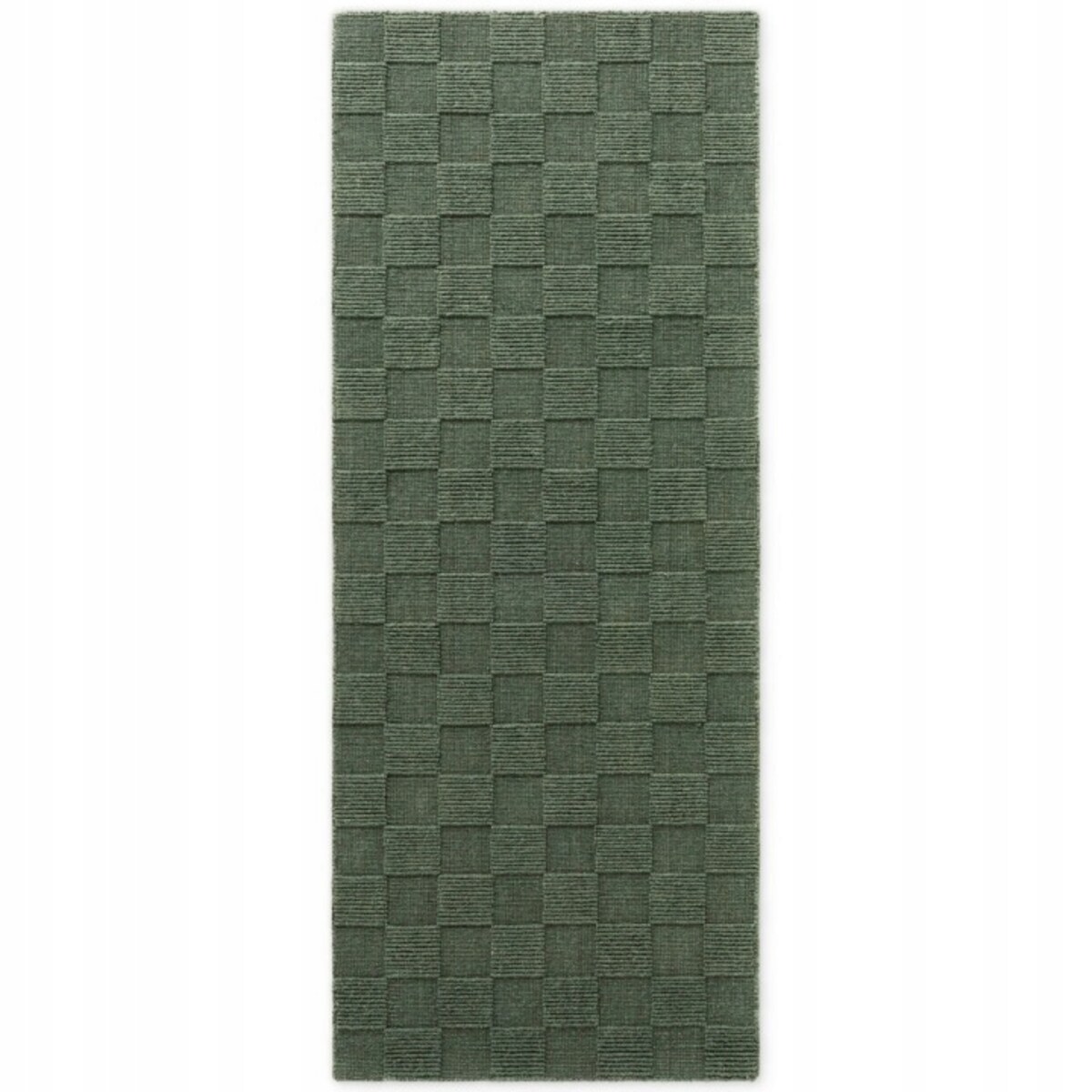 Chodnik wełniany 80x200cm, zielony ręcznie tkany, jednokolorowy