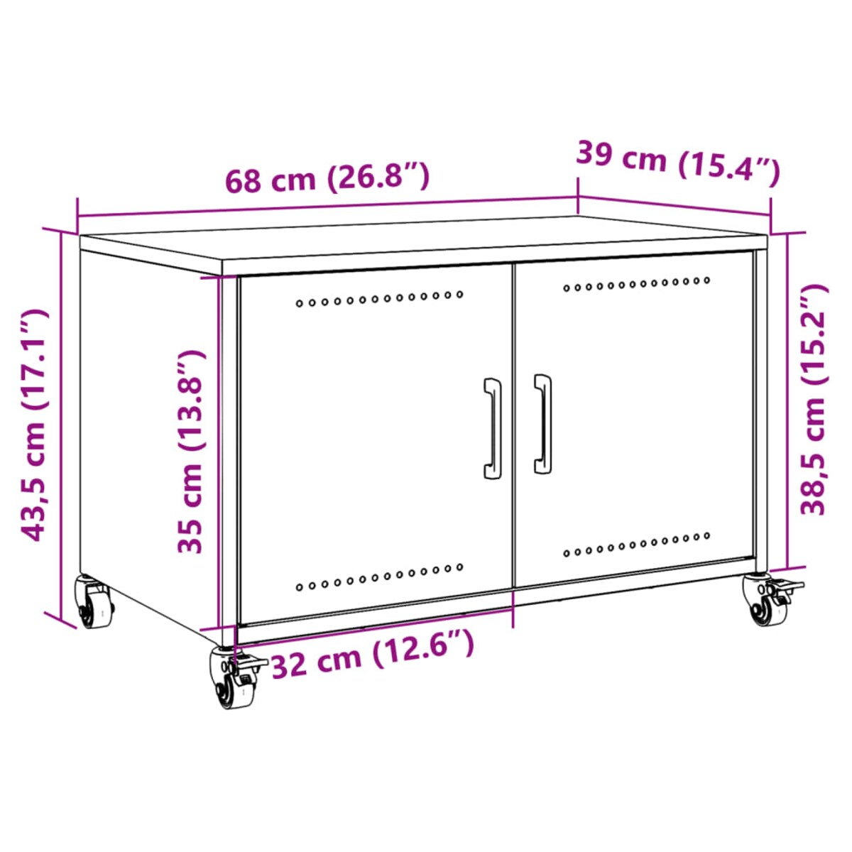 vidaXL Szafka RTV, czarna, 68x39x43,5 cm, stal
