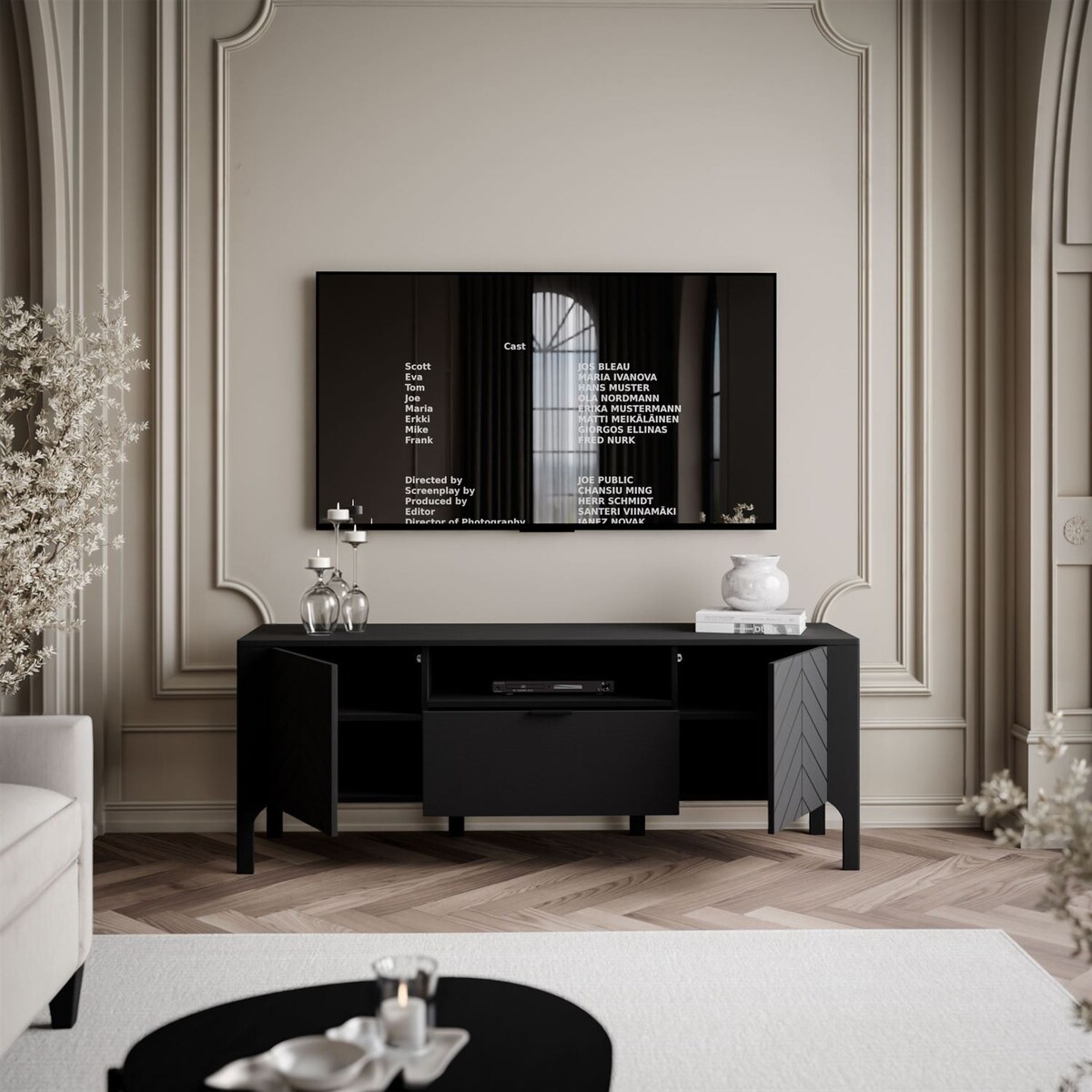 Szafka RTV LUMI z szufladą 160 cm, czarna