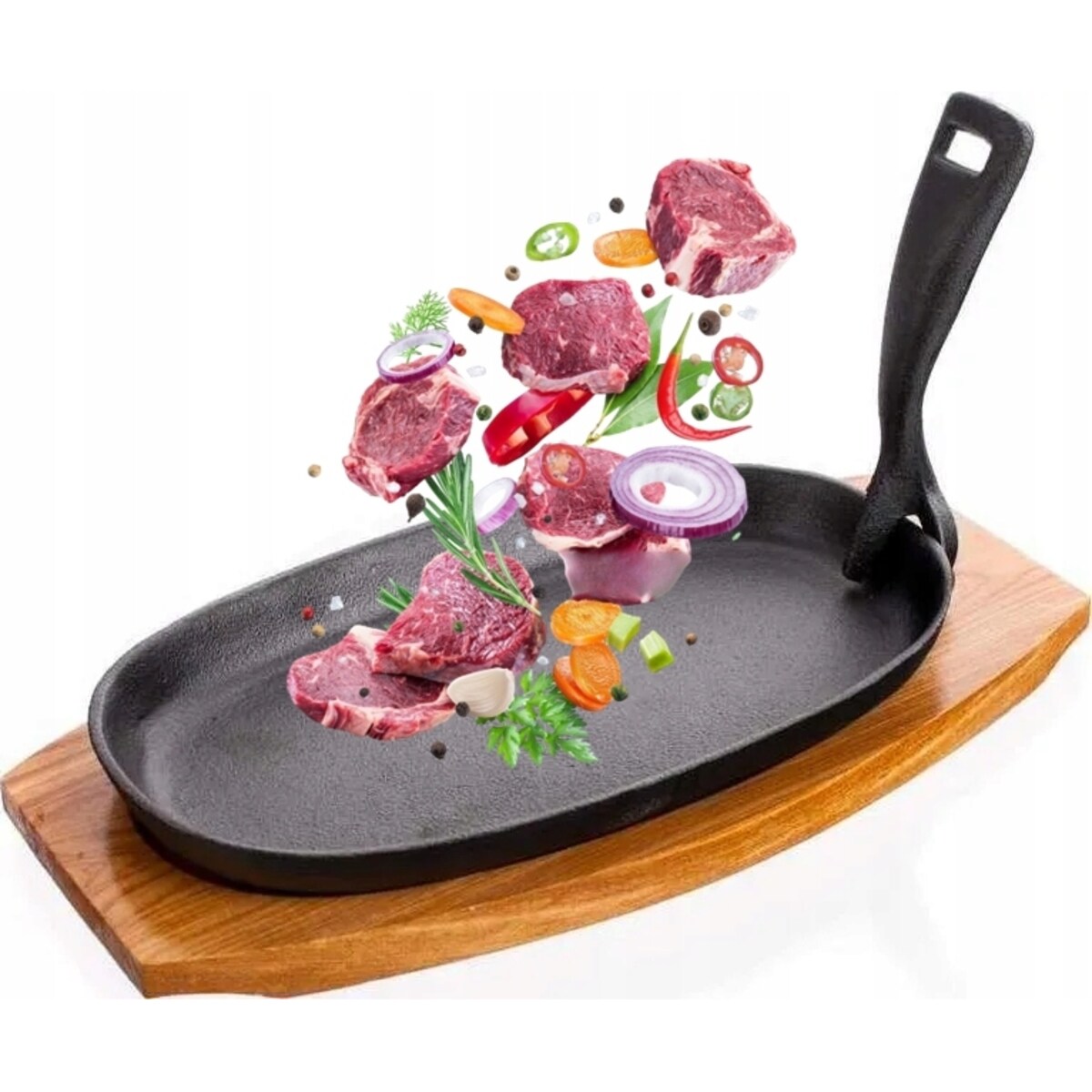 żeliwna patelnia talerz na desce do piekarnika jedzenie obiad prezent box