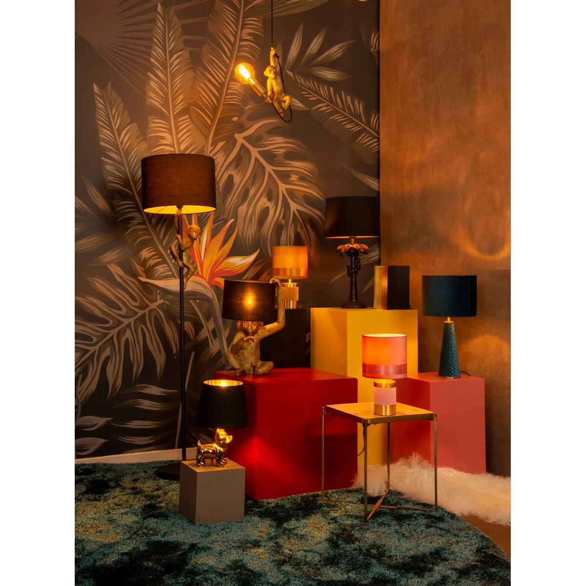 Orientalna LAMPKA stojąca EXTRAVAGANZA COCONUT 10505/81/30 Lucide dekoracyjna LAMPA biurkowa abażurowa małpki czarne