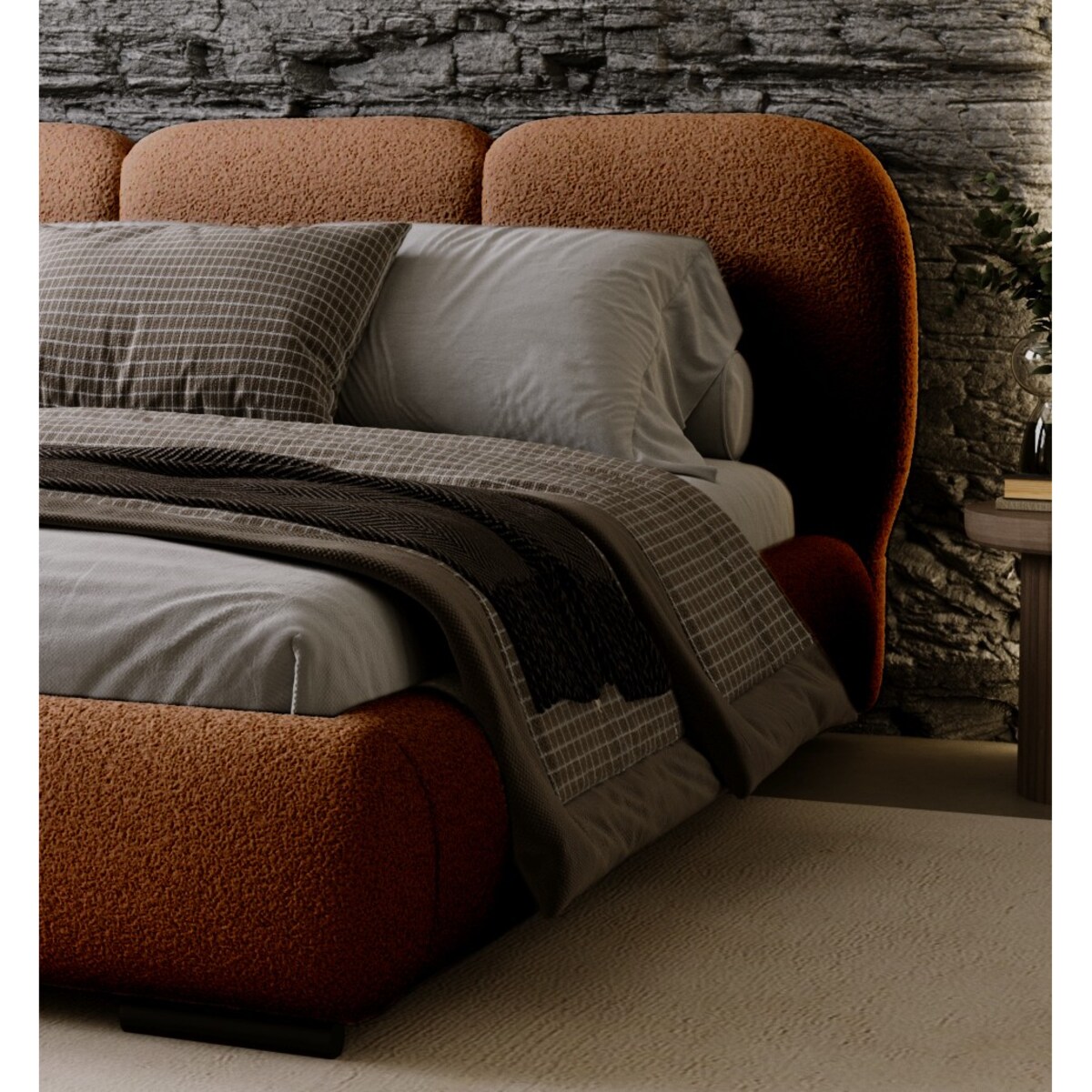 Łóżko tapicerowane 160x200 ROZA z pojemnikiem na pościel ceglaste