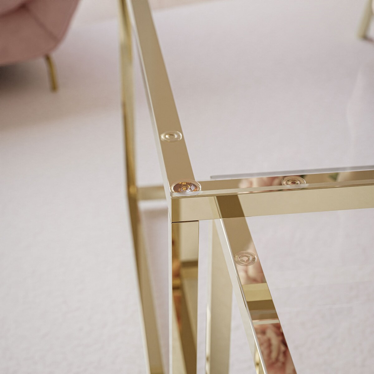 Stolik kawowy YOSHI 2w1 złoty chrom przeźroczyste szkło