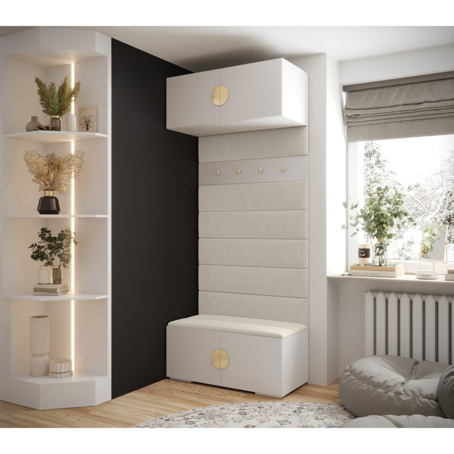 Garderoba do przedpokoju INOVA 4 biały+złoty+manila02