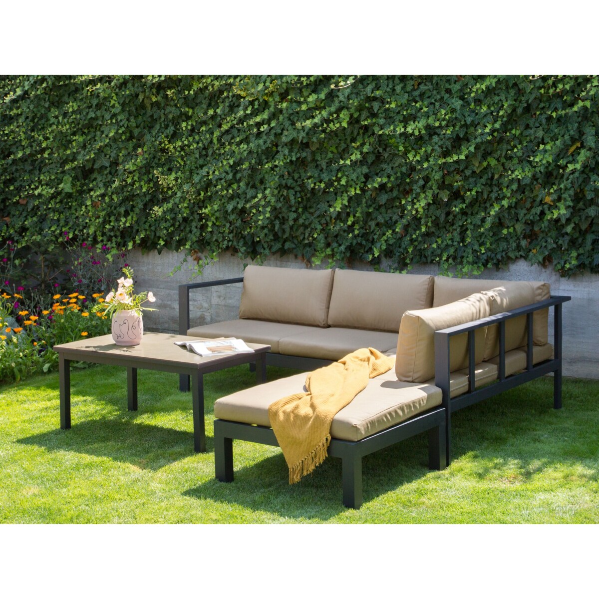 Duży zestaw wypoczynkowy dla 5 osób Aluminium Piaskowy MESSINA