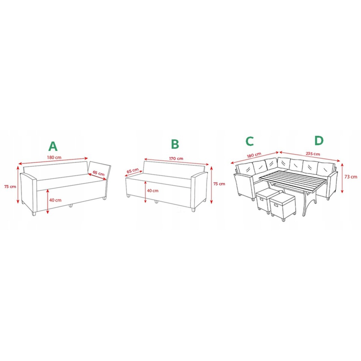 Zestaw Ogrodowy Wypoczynkowy Narożnik Stół Pufy Meble Ogrodowe Technorattan Venezia