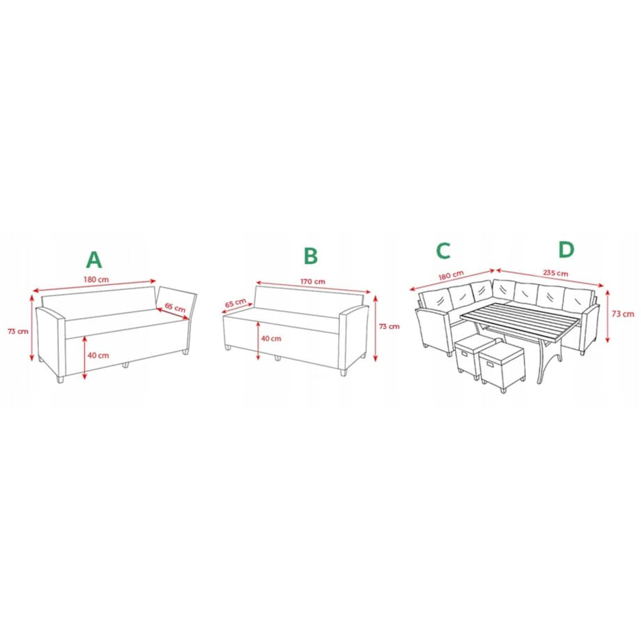 Zestaw Ogrodowy Wypoczynkowy Narożnik Stół Pufy Meble Ogrodowe Technorattan Venezia