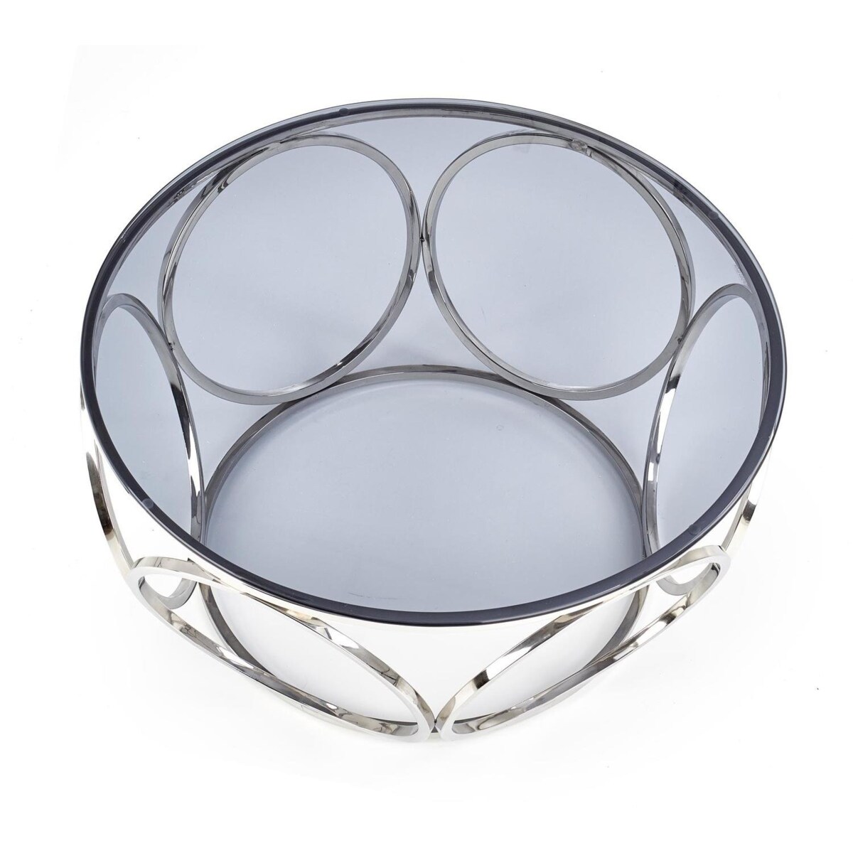 STOLIK KAWOWY Deyn OKRĄGŁY 80x44 cm SZKLANY BLAT stal