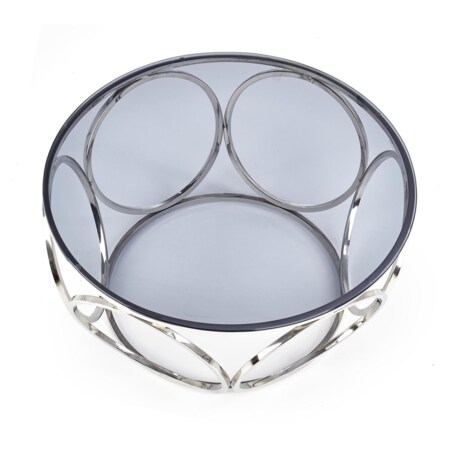 STOLIK KAWOWY Deyn OKRĄGŁY 80x44 cm SZKLANY BLAT stal