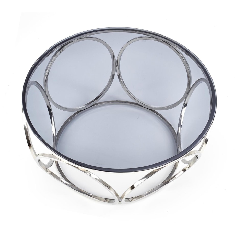 STOLIK KAWOWY Deyn OKRĄGŁY 80x44 cm SZKLANY BLAT stal