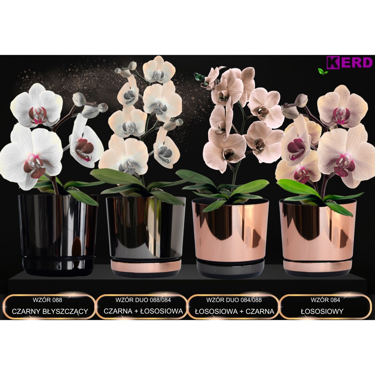 16 Doniczka DUO ŁOSOSIOWA z podstawką CZARNA dwukolorowa nowoczesna glamour wysoki połysk elegancka różowe złoto industrialny loft