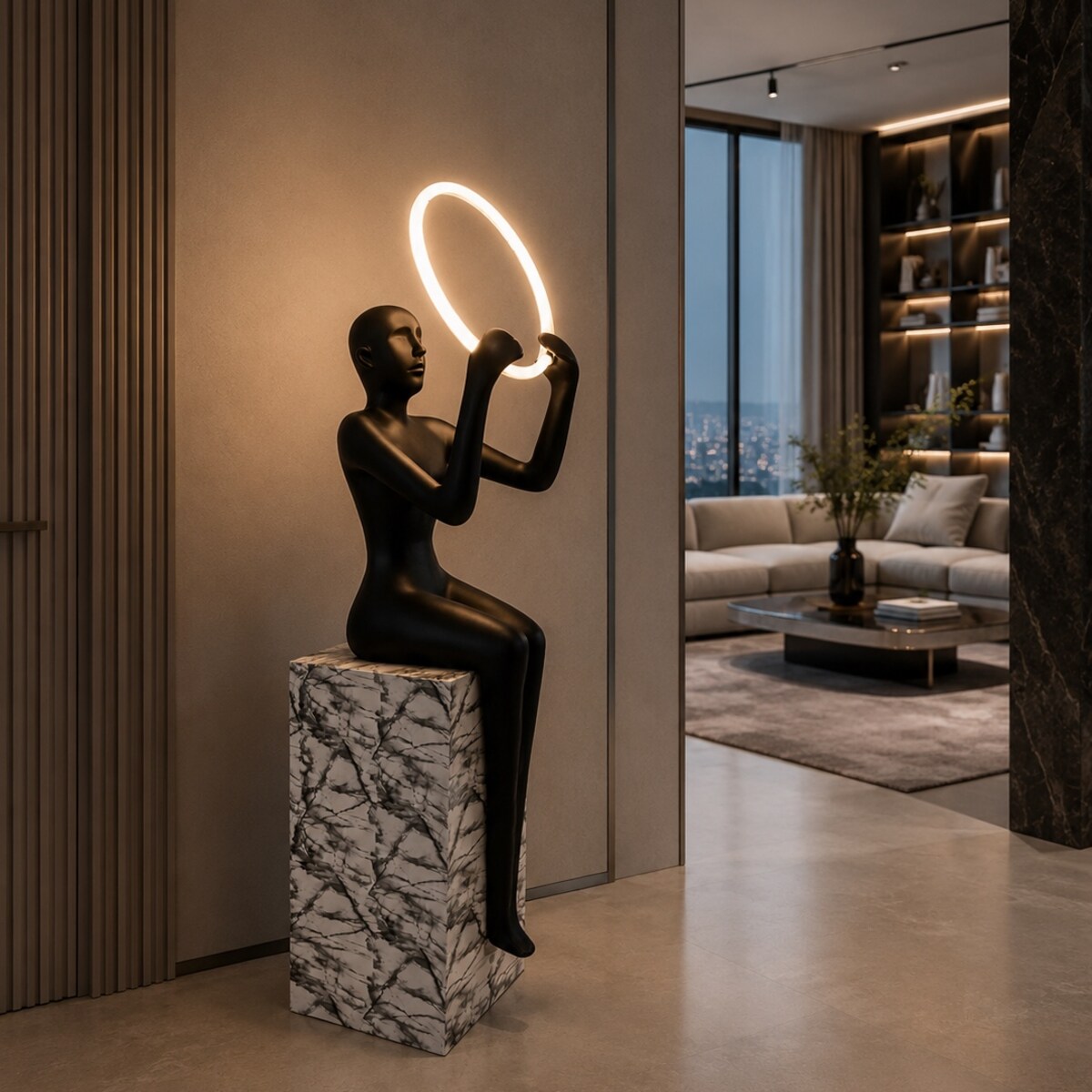 Lampa podłogowa LED – rzeźba kobiety – designerska lampa human do salonu – OLIA