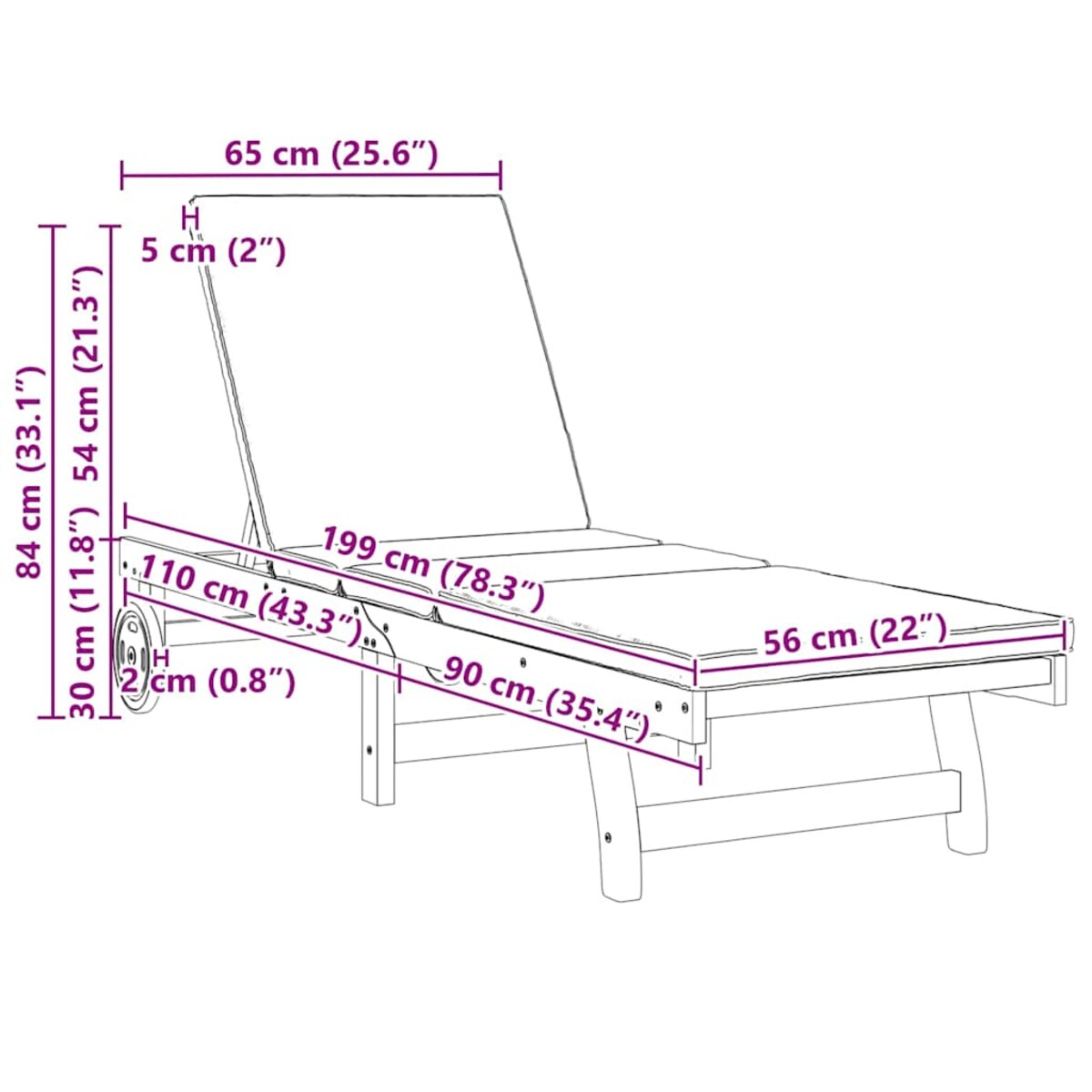 vidaXL Leżak 2 pcs Brązowy 63 x 199 x 85cm Lite drewno akacjowe