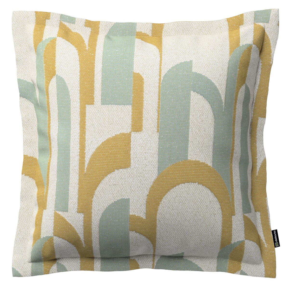 Poszewka Mona na poduszkę 45x45 miętowo-żółte wzory na kremowym tle