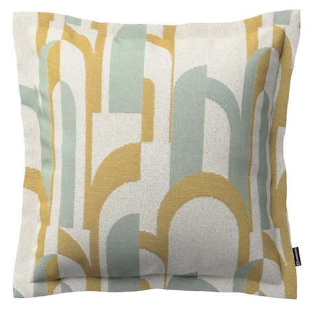 Poszewka Mona na poduszkę 45x45 miętowo-żółte wzory na kremowym tle