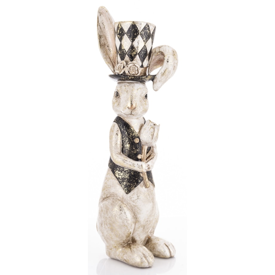 Figurka - królik 37,5x10x13 cm PAKO-3 w kamizelce i z tulipanem
