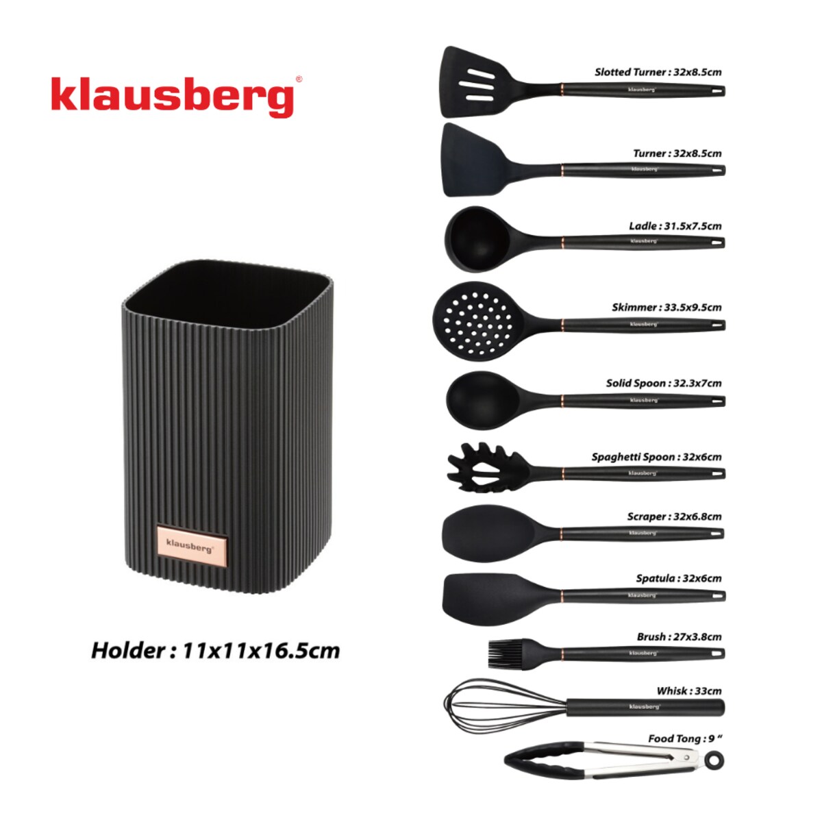 Klausberg zestaw 12 silikonowych przyborów kuchennych w stojaku 65978