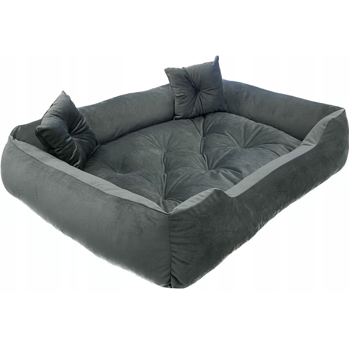 Legowisko Dla Psa Kanapa Posłanie Welurowe 70X60 Cm Pikowane Prestiżowe Szare