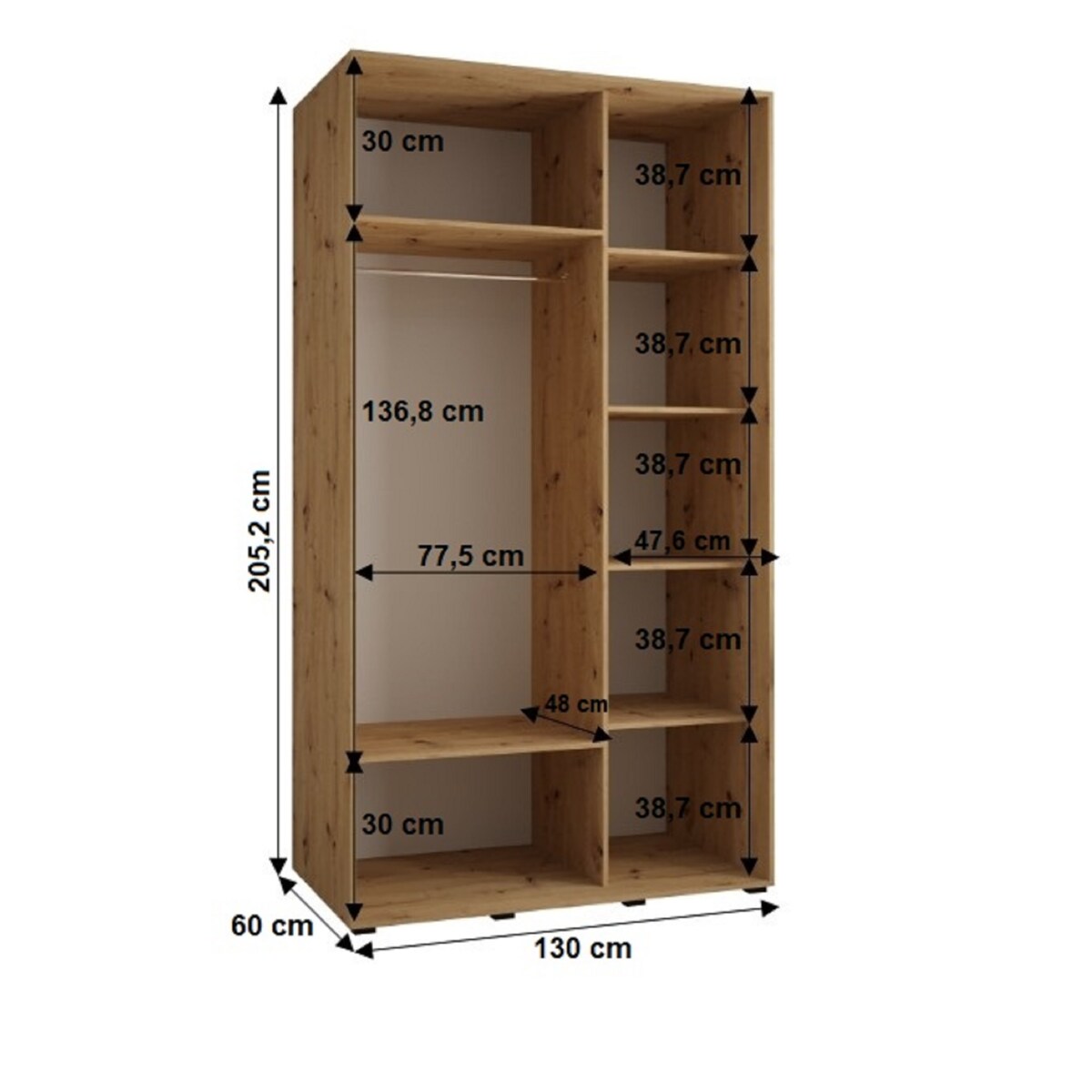 Szafa przesuwna Garderoba SAPPORO 2 130 gł. 60 biały/biały