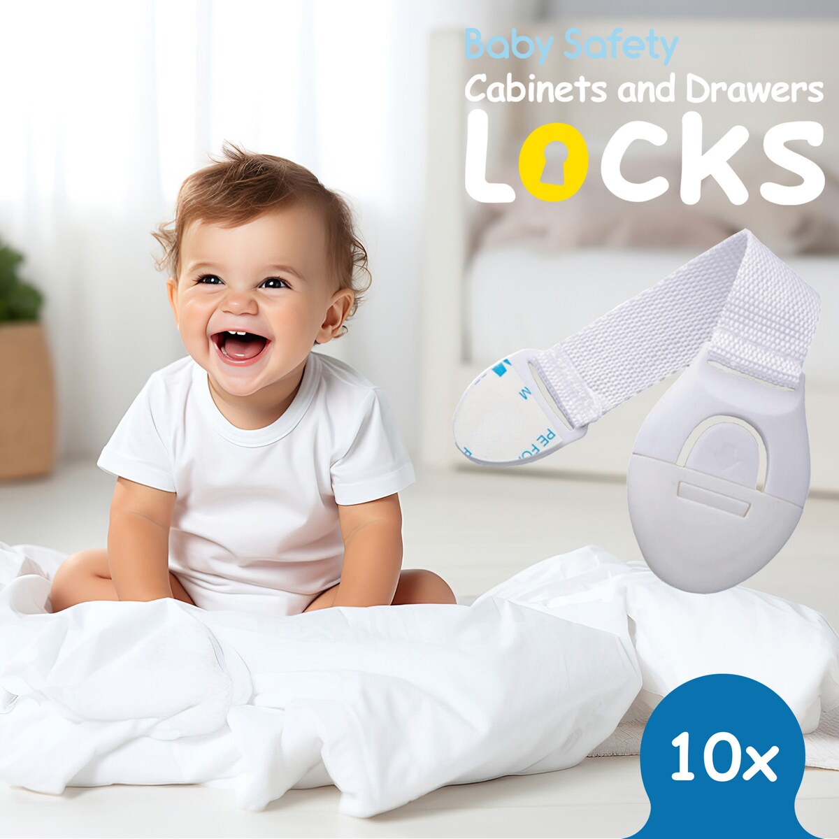 zabezpieczenia szaf i szuflad z paskiem elastycznym na zatrzask, sipo, zestaw 10 sztuk