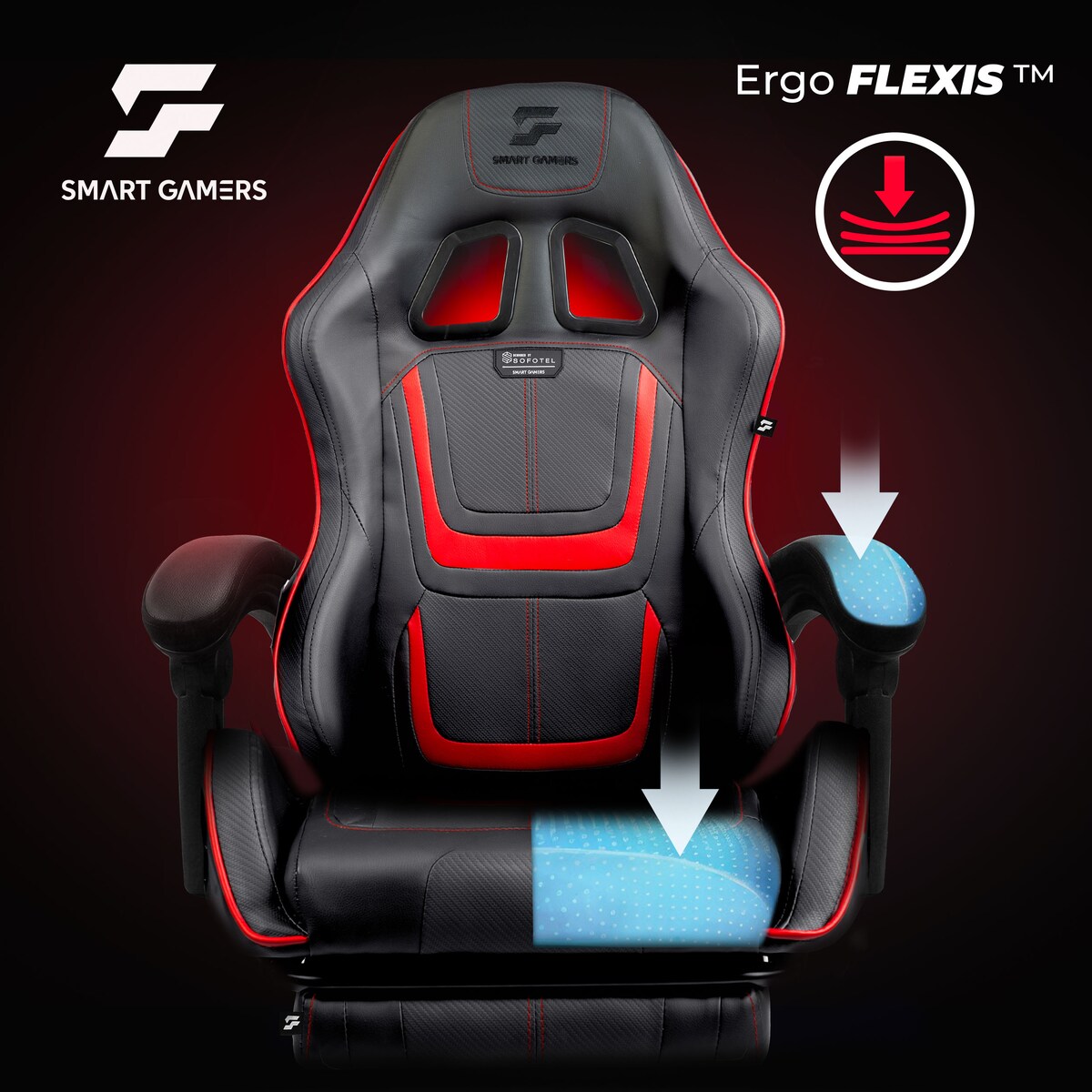 Fotel gamingowy obrotowy dla gracza podnóżek Sofotel Specter czarno-czerwony