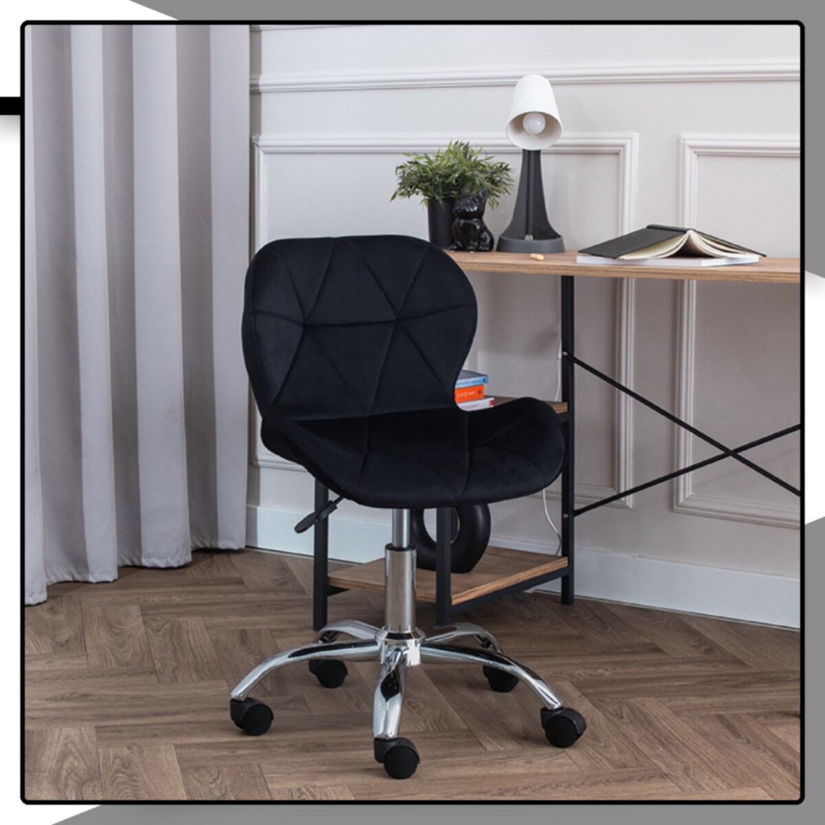 Krzesło biurowe obrotowe fotel czarny młodzieżowy welurowy