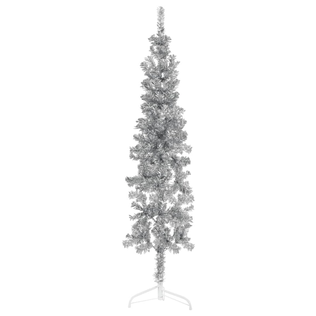 vidaXL Smukła choinka połówka ze stojakiem, sztuczna, srebrna, 120 cm