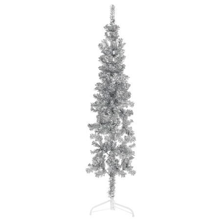 vidaXL Smukła choinka połówka ze stojakiem, sztuczna, srebrna, 120 cm