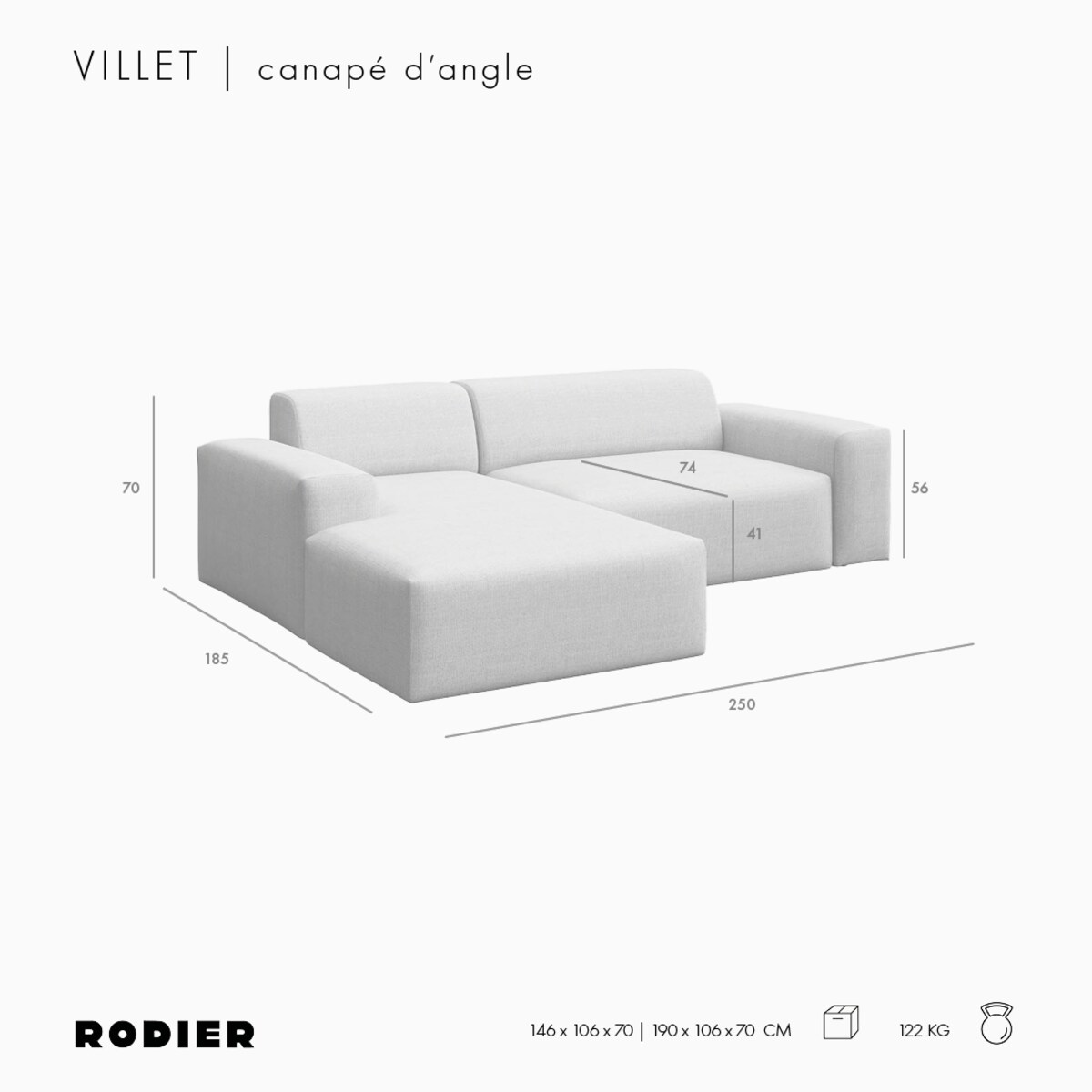 Villet Sofa narożna lewa szara
