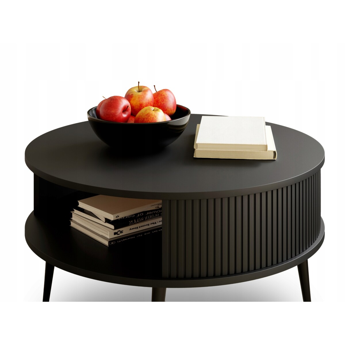 Stolik Kawowy CZARNY Lamele Okrągły VERLO 76 cm Loft Nowoczesny PREMIUM