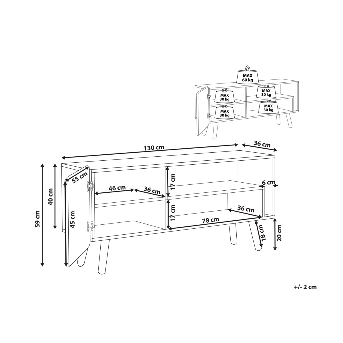 Szafka RTV drewno kauczukowe jasne WESTFIELD
