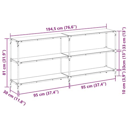 vidaXL Stolik konsolowy z przezroczystym, szklanym blatem, 194,5x30x81