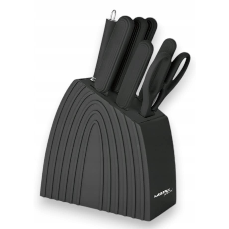 Zestaw Komplet Noży Kuchennych W Czarnym Bloku 8 El Ostrzałka Nożyczki