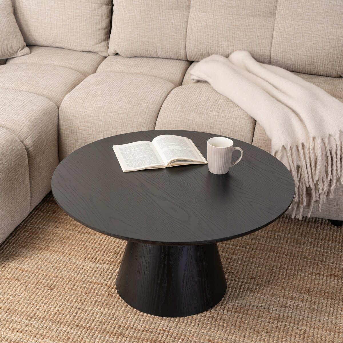 Stolik Kawowy Okrągły Czarny Duży Nowoczesny Okrągła Ława CASSANDER MAX