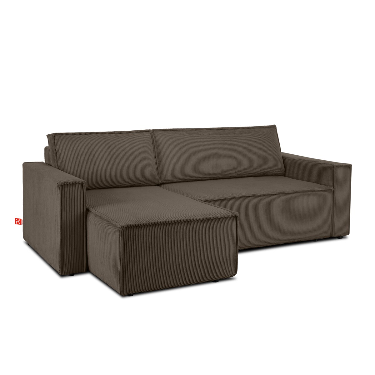 KONSIMO NAPI Duża rozkładana, brązowa, sztruksowa sofa narożna, prawa/lewa