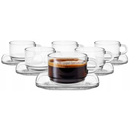Zestaw 6 Szklane filiżanki ze spodkami do kawy latte herbaty 270ml GLASMARK