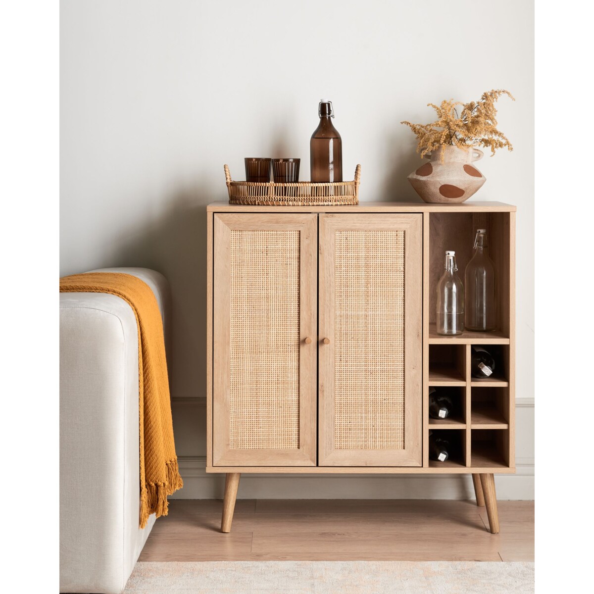 Szafka dwudrzwiowa fronty rattanowe jasne drewno PAGET