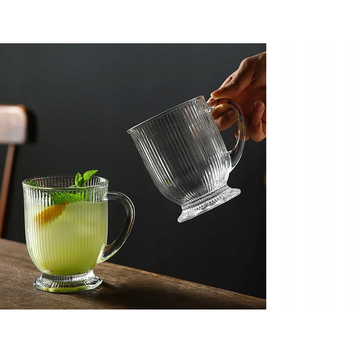 Szklanki wysokie Eleganckie na stopce do latte kubki W PRĄŻKI 500 ml 6szt