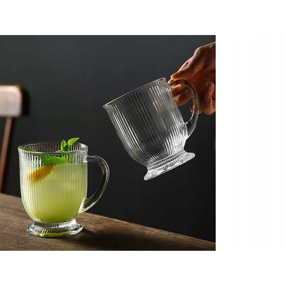 Szklanki wysokie Eleganckie na stopce do latte kubki W PRĄŻKI 500 ml 6szt